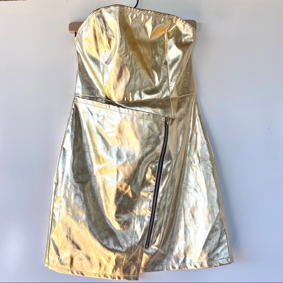 By the way Skylar Faux Leather Dress in Gold Metal - Picture 2 of 7